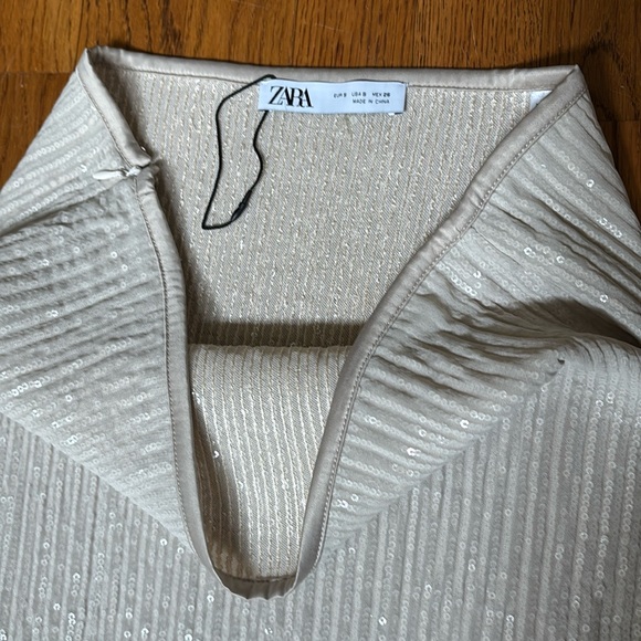 Zara Sequined crinkled slit hem cream midi skirt sz.S - Picture 8 of 16